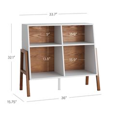 an image of a book shelf with measurements for the shelves and drawers on each side