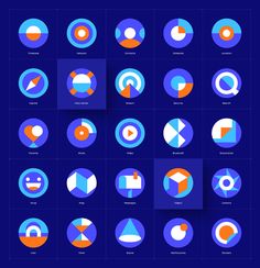 an image of various circular shapes on a dark blue and orange background, including circles