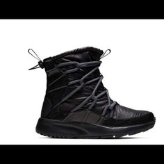 New Nike Tanjun High Rise Boot Black 5 New In Box Rack/Ri Nike Winter Lace-up Sneakers, Nike Sporty Boots With Rubber Sole, Black Cushioned Streetwear Boots, Black Cushioned Boots For Streetwear, Nike Lace-up Boots With Boost Midsole, Black High-top Boots With Cushioned Footbed, Black Synthetic Boots With Cushioned Footbed, Nike High-top Synthetic Boots, Black Sports Boots With Boost Midsole