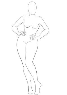 the outline of a woman's body is shown in black and white, with her hands on her hips