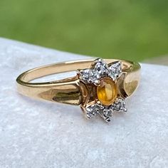 Genuine Yellow Topaz Center Stone With 6 Genuine Diamond Accents Set In 10k Yellow Gold Ring. Size 7. Vintage. In Great Condition. Has A Few Minor Surface Scratches As Shown In Photos. Yellow Topaz Ring, Diamond Accent Ring, Wedding Plans, Yellow Gold Ring, Topaz Ring, Ring Size 7, Women Accessories Jewelry, Vintage Colors, Womens Jewelry Rings