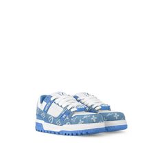 LOUIS VUITTON® - Lv Trainer Maxi Sneaker - Blue Lv Trainers, Louis Vuitton Sneaker, Louis Vuitton Sneakers, Denim Sneakers, Lv Shoes, Trunk Bag, Louis Vuitton Official, Buckle Shoes, Monogram Bag