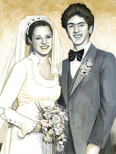 a painting of a bride and groom