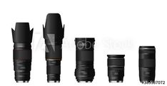 the different types of camera lens on white background with clippings for each one