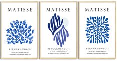 three blue and white posters with different types of seaweeds on them, each featuring the