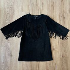 Org.$1100 Isabel Marant Black Suede Fringe Mini Dress Size 1 Pre-Owned ( In Very Good Condition! ) Material : 100% Suede Leather Color : Black Size : 1 ( It's Designer Size 1 Which Equals A Small. ) - Length: 30'' Details : As Seen On Catwalk. Pull-Over Style. Fringe Mini Dress, Suede Fringe, Isabel Marant, Black Suede, Suede Leather, Mini Dress, Womens Dresses, Leather, Women Shopping