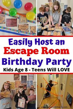 kids are gathered around an escape room birthday party