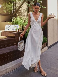 Embroidery Shift Shirred Long Dress – COMMENSE Vacation White Dress, White Vacation Dress, Linen Maxi Dress Summer, Flowy White Dress, Gemini Moon, Cross Cutout, Cutout Style, Cross Dress, Criss Cross Dress