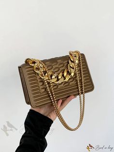 Bird in Bag - Shoulder Bag with Metal Chain Decoration and Flap Gold Crossbody Shoulder Bag, Trendy Gold Shoulder Bag, Trendy Gold Shoulder Bag For Formal Occasions, Gold Crossbody Shoulder Bag With Chain Strap, Brown Chain Shoulder Bag For Party, Party Brown Shoulder Bag With Chain, Trendy Gold Bag With Chain Strap, Trendy Gold Bags With Chain Strap, Gold Shoulder Bag With Chain Strap