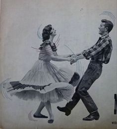 an old photo of a man and woman dancing