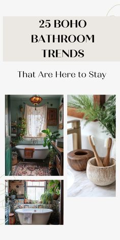 the front cover of 25 boho bathroom items that are here to stay in your home