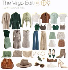 the various clothes and shoes are arranged in a gridlocked pattern, with text that reads the virgo edit