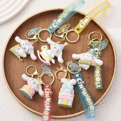 the keychains are decorated with cartoon characters