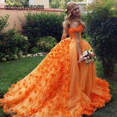 Cheap Orange V-neck Dress, Orange Quinceanera Dresses, Orange Quinceanera, Orange Evening Dresses, Orange Dress Wedding, Orange Gown, Orange Prom Dresses, Princess Wedding Gown, Wedding Dresses With Flowers