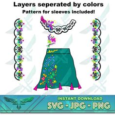 an image of a skirt with flowers on it and the words layers separated by colors pattern for sleeves included