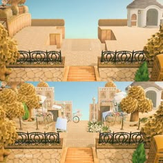 an animated image of a set of steps leading up to a gated in area