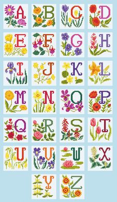 cross stitch alphabets with flowers and letters