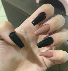 Simple Edgy Nails Acrylic, Black Brown Nails Acrylic, Tapers Square Nails, Mid Length Nails Acrylic Coffin, Nails Acrylic Matte, Nails Yellow, Black Acrylic Nails, Edgy Nails, Goth Nails