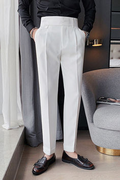 Looking for the ultimate slim-fit trousers? Look no further than Stylesock! Our Retro Suit Pants are designed to flatter your figure and give you the confidence you need to tackle anything. Join our promotion today and get an exclusive discount – act fast and show off your style! #stylesock #slimfit #highwaisted #promotion Business Casual Suit, White Dress Pants, Khaki Dress Pants, Formal Pants, Mens Dress Pants, Mens Pants Fashion, Straight Trousers, Casual Suit, Slim Fit Trousers