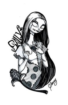 a drawing of a girl with long hair and an evil face holding a knife in her hand