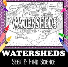 a poster with the words, watersheds seek and find science