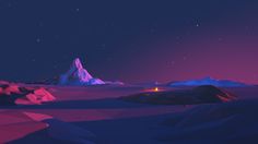 an alien landscape with mountains and stars in the sky