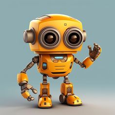 a yellow robot with big eyes and two hands