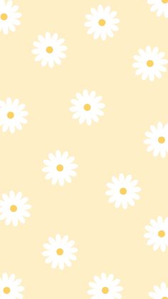 a yellow and white background with daisies