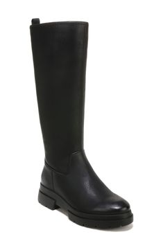 A knee-high pair of boots with a water-repellent finish and simplistic design are perfect for wear during any season for chic style. 1 3/4" heel 14.5" shaft; 17" calf circumference Round toe Inner zip closure Synthetic upper and sole Imported Wide Calf Knee High Boots, Wide Calf Boots, Simplistic Design, Wide Calf, Moto Boots, Fashion Books, Casual Boots, Black Faux Leather, Over The Knee Boots