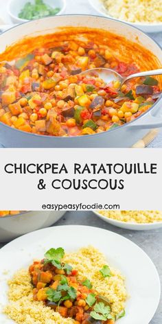 chickpea ratatoulie and couscous in a white bowl