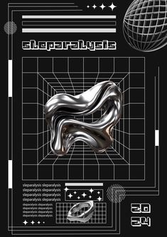 an abstract poster with silver lines and shapes