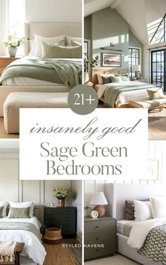 four different pictures with the words twenty good sage green bedroom