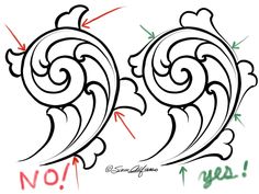 an artistic drawing of two swirls with the words no 1 and 2 on it