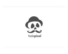 a skull wearing a hat and mustache with the word halopixel on it