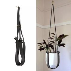 a hanging planter with plants in it next to an image of a potted plant