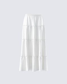 You’ll always be top tier in this white tiered maxi skirt 👑 Made from viscose challis fabric and featuring an elastic waistband and A-line design - this piece is the perfect closet staple to pair with everything 🤍 White Long Skirts, White Flowy Maxi Skirt, Maxi Skirt Png, White Flowy Skirt Outfit, Summer Skirts Long, White Flowy Skirt, Skirt Png, Long White Skirt, Wag Dr