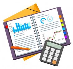 a calculator, pen and notebook on top of each other with graphs in the pages