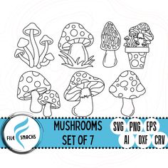 mushrooms set of 7 digital stamps