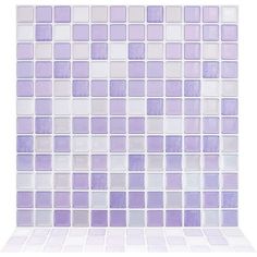 a white and purple tile wall with squares on the bottom, in shades of lavender