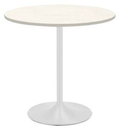 a white table with a round base on an isolated surface, viewed from the front