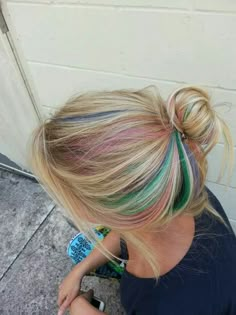 Candyfloss Hair, Buns Hairstyles, Hair Dyed, Pretty Rainbow, Extension Hair, Rainbow Hair Color, Rainbow Mermaid, School Hair