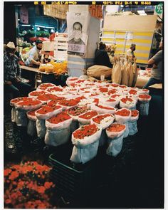 there are many bags of food on the table