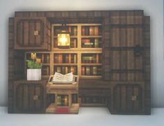 Minecraft Breakfast Nook, Minecraft Dark Interior, Minecraft Post Office Interior, Minecraft Furnace Room, Minecraft Bookshelf Ideas, Minecraft Home Interior, Minecraft Shelf, Minecraft Interior Design Living Rooms, Minecraft Office