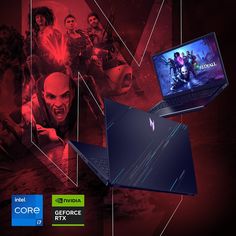 an advertisement for the nviddia geforce rtx gaming laptop with characters on it