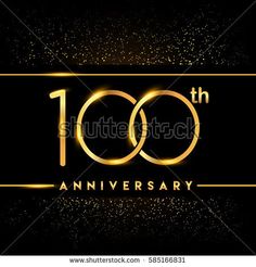 an anniversary celebration with gold numbers and sparkles on a black background for the 100th