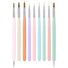 PRICES MAY VARY. Nail Art Liner Brushes set : You will get 9pcs nail brushes,convenient for you to do different crafts and can satisfy your different needs. High-Quality Material : The is made of high-quality material, non-deformation and non-corroding, durable for longer use. Quality nylon wool, good polymerization, not easy to depilate. Use: Creating dots, decreasing size, drawing lines, fine details and patterns or pull dots into different shapes nail accessories. Convenient：The thin brush na Nail Design Brushes, Nail Design Tools, Extension Nail Art, Birthday 13, Diy Nail Art Tools, Multicolored Nails, Types Of Manicures, Pedicure Nail Designs, Drawing Lines