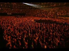 an audience at a concert with their hands in the air