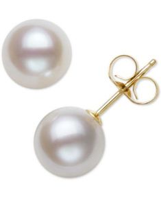 Belle de Mer Cultured Freshwater Pearl Stud Earrings (7mm) in 14k Gold - Macy's Pearl Earrings Studs, Red Gift Box, Freshwater Pearls Earrings, Earrings Studs, Freshwater Cultured Pearls, Pearl Stud Earrings, Pearl Studs, Christmas List, Fresh Water