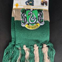 This Harry Potter Costume Accessory Is Hogwarts Uniform Scarf... (This Is A Unisex Scarf: Youth, Men, And Woman. - The Hogwarts Scarf Is House Of Slytherin. - This Hogwarts Scarf & Tie Is An Officially Licensed Harry Potter Costume Accessory. Slytherin Scarf Pattern, Crochet Slytherin Scarf, Slytherin Tie, Slithering Scarf, Hogwarts Scarf, Slytherin Scarf, Hogwarts Costume, Harry Potter House Scarves, Slytherin Uniform