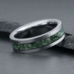 Green Moss Agate Ring, Silver Tungsten Ring, Mens Wedding Ring, Womens Wedding Band, Anniversary Ring, Engagement Ring, Promise Ring,4mm 8mm - Etsy Mens Wedding Ring, Green Moss Agate, Moss Agate Ring, Ring Mens, Wolfram, Meaningful Jewelry, Agate Ring, Tungsten Ring